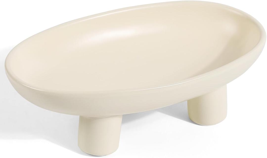 Fruit Bowl Three-Legs Ceramic Fruit Bowl for Kitchen Counter, 12 Inch Fruit Basket Decorative Candy Bowl for Table Dcor, Oval Large Bowls Key Bowl Home Table Dcor (Crme 12 Inch)
