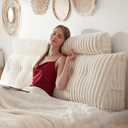 Headboard Pillow + A Long Neck Roll Pillow Body PillowFaux Fur Headboard Wedge Pillow with Removable Cover (Beige, King76x8x20 inches)