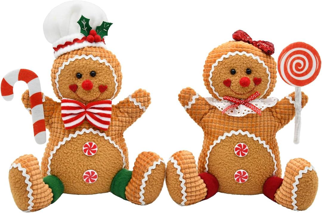 CRCZK Gingerbread Christmas Decorations Indoor, Candy Cane Christmas Decorations, Gingerbread Plush Centerpieces Tabletop Decor, Candyland Party Decorations Xmas Gift
