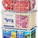 iSPECLE Deep Freezer Organizer Bins - 3 Pack Large Freezer Organizer Bins for 5 to 7 Cu.Ft Chest Freezer, Stackable Easy Access Food No More Digging, Sturdy Metal Wire Basket Not Scratch Bottom, White