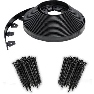 EasyFlex No-Dig Landscape Edging with BONUS Anchoring Spikes, 1.5 in. Tall Straight Top Plastic Garden Border, 100 Foot Kit, Black