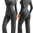 OMKAGI Womens Lounge Set Lace Square Neck Long Sleeve Tops Wide Leg Pants 2 Piece Outfits (X-Small, Dark Grey)