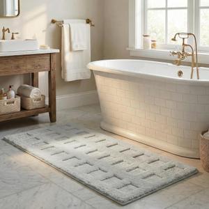 GRANNY SAYS Long Bathroom Rugs Non Slip Washable, Extra Soft & Water Absorbent Bath Mats for Bathroom, Plush Shaggy Bath Carpet, Grey Waffle Bath Mat Quick Dry for Shower 71" x 24" Bath Runner Rug