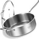 LOLYKITCH 5 QT Tri-Ply Stainless Steel Saut Pan,12 Inch Deep Frying Pan with Lid,Large Skillet,Jumbo Cooker,Induction Cooking Pan,Dishwasher and Oven Safe.