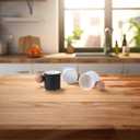 2 x Ceramic Espresso Cups Set of 2, 2 oz Mini Espresso Cups, Round Wooden Handle Stripes Demitasse Cups for Tea or Coffee (2, Black)