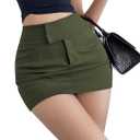 WDIRARA Women's High Waisted Button Sexy Streetwear Club Bodycon Mini Skirt (Green, L)