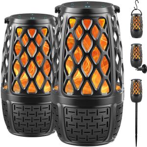 2 Pack Outdoor Bluetooth Speakers, Upgrade Multi-Sync Bluetooth Party Speakers with Flame Light, Built-in 360 HD Stereo Sound, Cool Tech Gadgets Upgraded IPX7 Waterproof for Patio Porch, Gift for Men