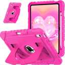 OKP Case for iPad A16 11th Generation 11 inch 2025/ 10th Generation 10.9 inch 2022, Shockproof Rugged Heavy Duty 11/10 th Gen i Pad Protective Cover with Pencil Holder/Kickstand, Hot Pink