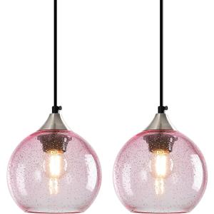Pink Glass Pendant Lights Kitchen Island Globe Pendant Light Fixtures Modern Pendant Lighting for Bedroom Living Dining Room Light Fixture (5.9 in, 2 Pack)