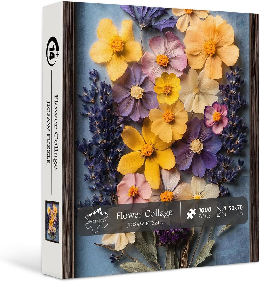 Vintage Wildflower Puzzles for Adults 1000 Pieces, PICKFORU Colorful Flower Bouquet Jigsaw Puzzles Dried Flowers, Unique Impossible Nature Floral Theme for Plant Lover