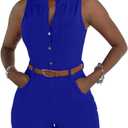 XXTAXN Women's Sexy V Neck Rompers One Piece Short Jumpsuit with Belt And Pockets (Large, Royalblue)
