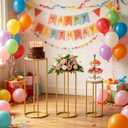 Urban Deco 3Pcs Cylinder Stands for Party, Round Pedestal Stand for Parties with Removable Acrylic Tops, Gold Metal Cake Stands, Cilindros para Fiestas for Birthday Party Wedding Baby Shower Decor