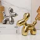 Ceramic Balloon Dog Statues Gold Home Decor Modern Decorative Ceramic Animal Statues Ornaments for Living Room Bedroom Office Desktop Cabinets Cute Dog (Medium)