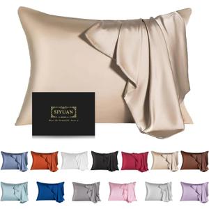 Mulberry Silk Pillowcase for Hair and Skin,Standard Size Cooling Silk Pillow Case with Hidden Zipper,Allergen Proof Dual Sides Soft Breathable Smooth Silk Pillow Cover for Women(Standard,Champagne)