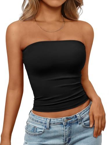 Trendy Queen Womens Strapless Tube Tops Basic Backless Sleeveless Bandeau Going Out Crop Tops Cute 2025 Summer Clothes Black XL