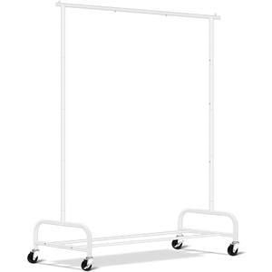 SLEEPING LAMB Heavy Duty Clothes Racks for Hanging Clothing Rack, 43" Wide Rolling Garment Rack Metal Wardrobe Rack with Wheels Closet Hanger Racking for Coats, Shirts, Dress, (White)