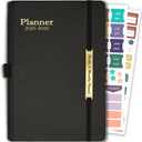 Day Planner 2025-2026, Hardcover Weekly & Monthly Planner from Jul 2025-Dec 2026, 18 Month Calendar 2025 with Tabs & Pocket, A5 Size, Black, Hard Cover Black