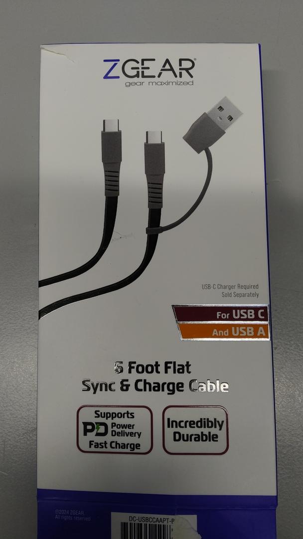 ZGear 6 Foot Flat Sync & Charge Cable For USB C To USB A