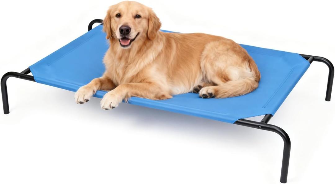 Elevated Dog Bed for Large Dogs, Washable Raised Cot with Skid-Resistant Feet, Waterproof Cooling Dog Beds with Oxford Cloth, Indoor/Outdoor Use, Blue 50in (XL- 50.8"x 31"x 8")