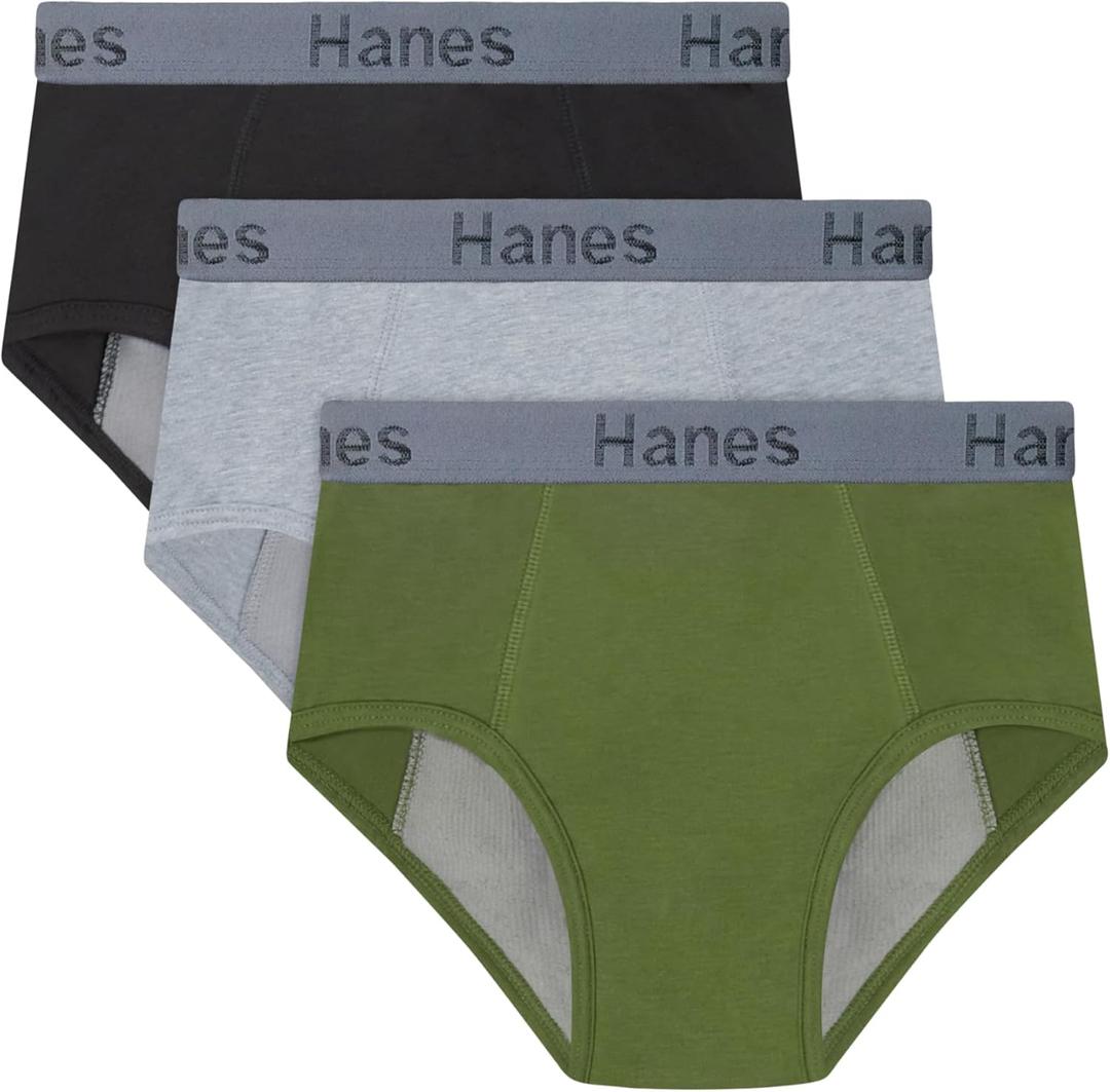 Hanes Boys Overnight Underwear, 3-Pack, Light & Moderate Leaks, Confident Nights Overnight Underwear, Multi-Pack (Large, Black/Grey)