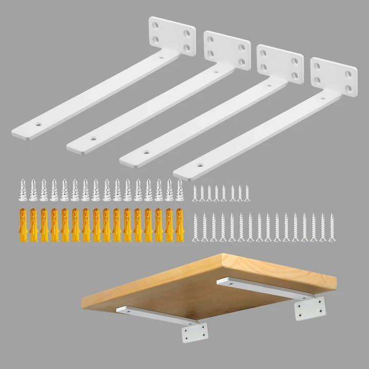 Alise Floating Shelf Brackets White, 4 Pcs L Brackets for Shelves,10'' Hidden Invisible Shelf Brackets, 1/5" Inch Thick Heavy Duty Metal Wall Shelf Support Corner Brackets for Home and Mounting Shelf