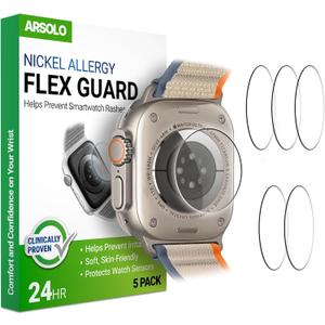 [5 Pack] Flex Guard Nickel Metal Allergy Back Protector for Apple Watch Ultra 3/2/1, Prevent Rash, Contact Dermatitis, Soft Film, Sensor Protector, Back Cover for iWatch 49mm