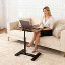 Overbed Bedside Table with Wheels, Tiltable Hospital Bed Table Over The Bed, Pneumatic Adjustable Rolling Laptop Desk, Mobile Standing Desk for Hospital and Home Use Walnut, 23.62 x 15.75 x 31.5 inches