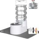 RIZZARI Large Water Dispenser for Dogs: 9L Automatic Stainless Steel Gravity Raised Pet Feeder with Specialized Brush and Triple Filter for Senior Pet Dogs with Neck Pain Garage Living Room (White)