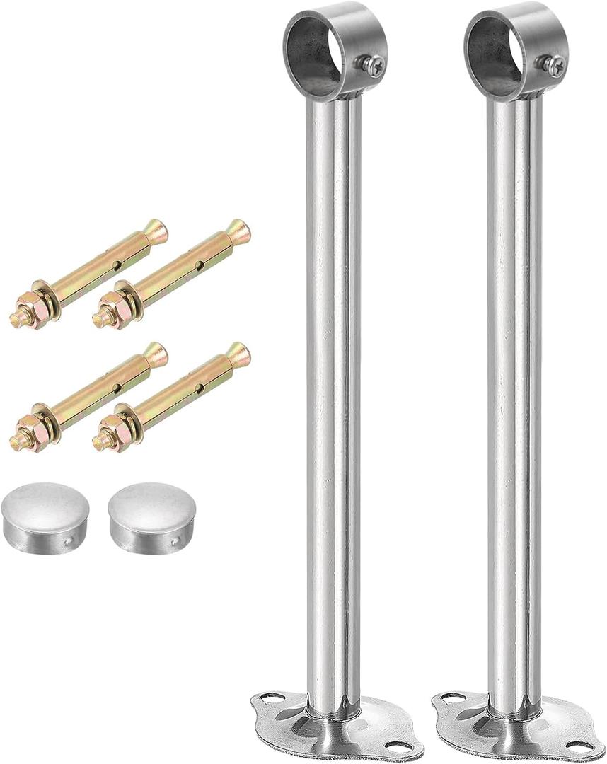 uxcell 2 Pcs Ceiling Mount Curtain Rod Bracket, Fit 25mm/0.98" Pipe Length 250mm/9.84" Stainless Steel Curtain Rod Hooks Hangers for Walls Wardrobe Pipe Curtain Pipe, Silver