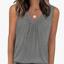 OFEEFAN Tank Top for Women Loose Fit Sleeveless Shirts V Neck Summer Clothes Ruched Women's Tees and Tanks Curved Hem Small