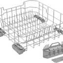 UPGRADED WD28X26099 Dishwasher Lower Rack-304 Stainless Steel Compatible with General Electric GE Dishwasher Racks GDT535PSM0SS GDF510PSM0SS With WD28X10128 Silverware Basket & Dishwasher Rack Wheels