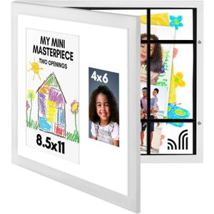 Americanflat Kids Art Frame with Two Openings and Storage - Use as 8.5x11 Picture Frame for Kids Art Display and One 4x6 Photo - My Mini Masterpiece - Changeable Display - White