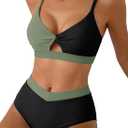 Herseas Tummy Control Swimsuits for Women Sporty Color Block Bikini Set Summer Cruise Beach Vacation Essentials Swimming Wear Neon 2 Piece Bathing Suits, Army Green Medium