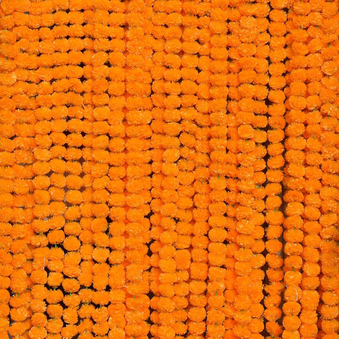Marigold Garland for Decoration 5 feet Long Strands Artificial Marigold Flowers, Indian Dcor for Pooja, Wedding Christmas, Events (Orange, 5)