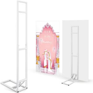 1 Pack White Square Wedding Backdrop Stand with Foldable Base Metal Balloon Arch Backdrop Stand for Wedding Birthday Party Anniversary Decor, Adjustable Height(1-2m H) Installation Free