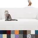 YEMYHOM Couch Cover Latest Jacquard Design High Stretch Sofa Covers for 3 Cushion Couch, Pet Dog Cat Proof Slipcover Non Slip Magic Elastic Furniture Protector (Large, White) (Large (71"-91"))