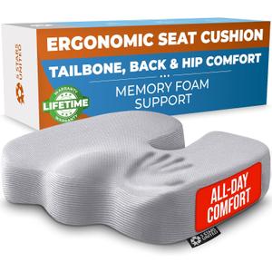 5 STARS UNITED Seat Cushion - Memory Foam Chair Cushion for Tailbone Pain Relief - Ergonomic Support for Coccyx, Sciatica & Butt - Office, Desk & Gaming Chair, Car Seat, Wheelchair, Airplane, L Gray