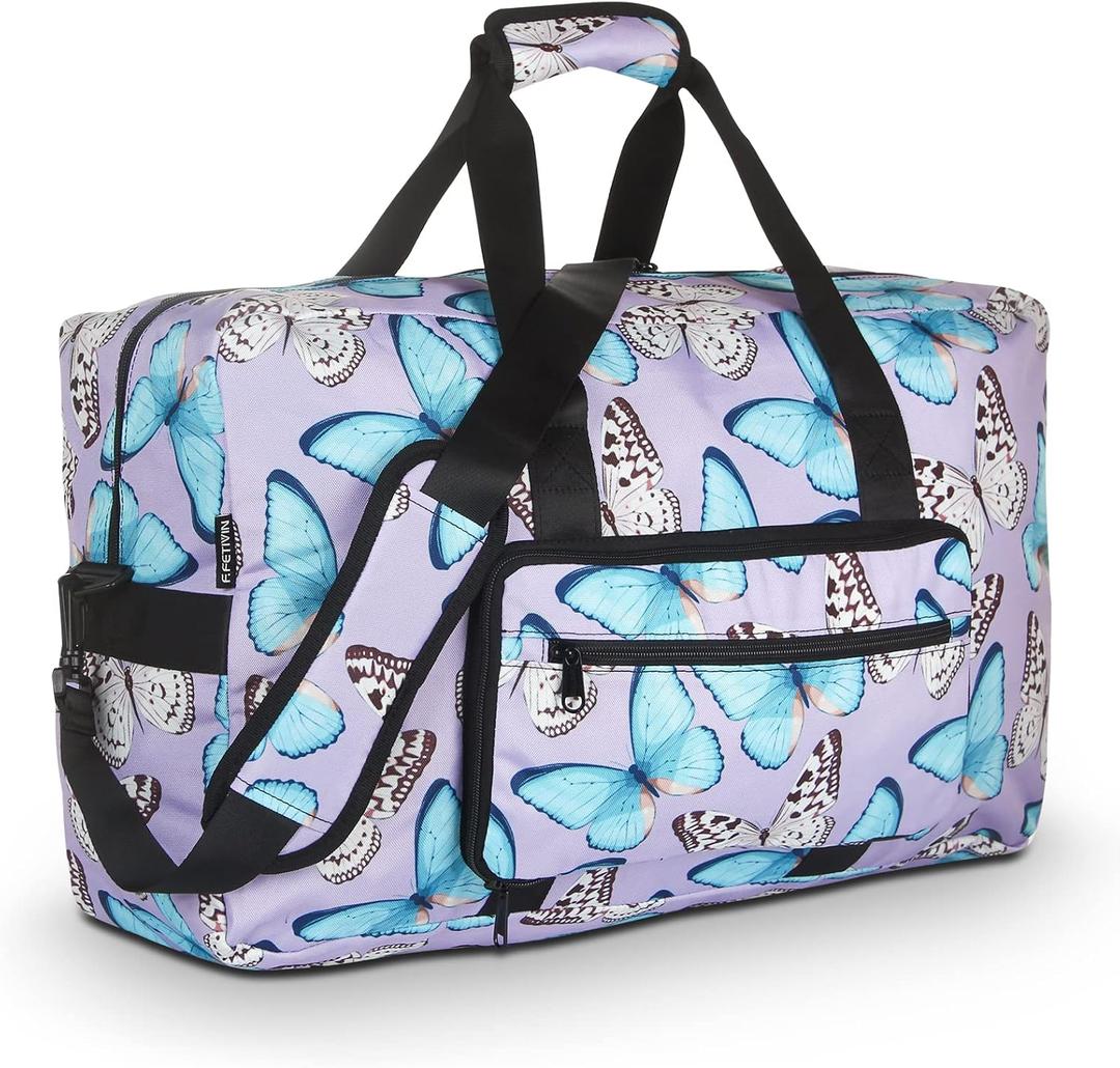 F.FETIVIN Weekender Bag Carry On Travel Duffle Medium Overnight Bag for Women(Butterfly) (A-Butterfly)