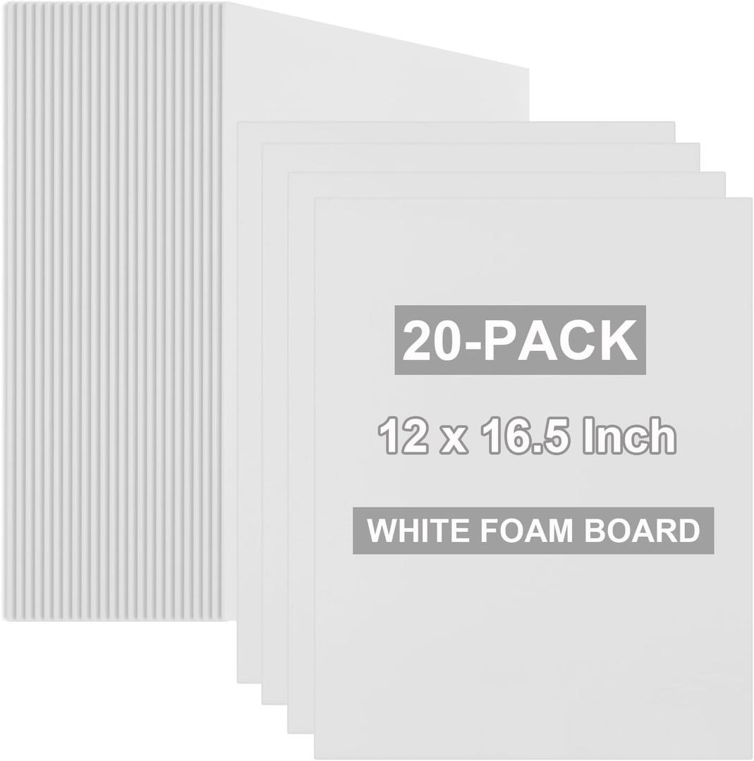 20 Pack White Foam Boards 12x16.5 inch, 3/16" Thick Foam Core Board for Projects, White Bulk Poster Board for Signboards, A3 Styrofoam Boards Sheets Perfect for Crafts, Art, Display