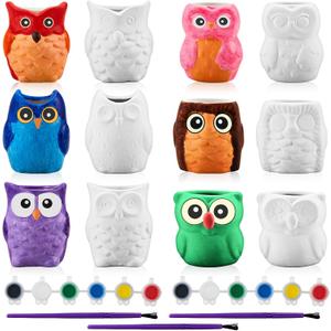 Tanlade 12 Set Paint Your Own Ceramic Planters Mini Owl Ceramic to Paint Succulent Pots 2.5 Inch Bisque Ceramics Unpainted with Drainage Hole Ready to Color Classroom Craft Project Activity