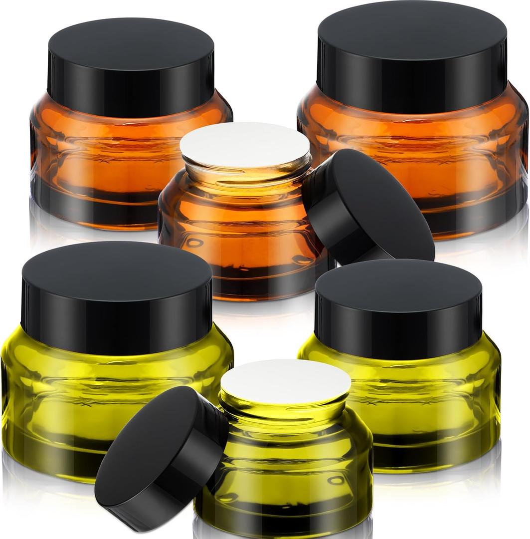 6 Pcs 0.5/1/ 2 oz Glass Jar with Lids Travel Size Containers for Toiletries Round Cosmetic Jars with Inner Travel Accessories for Storing Lip, Body Scrub, Lotion, Bath Salts(Amber,Green)