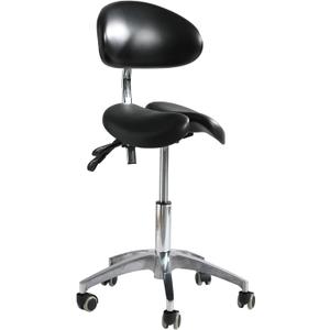 Ergonomic Split Seat Saddle Stool with Back Support & Wheels - Adjustable Salon Chair for Tattoo Artists, Hairdressers, Home Office Use, Black