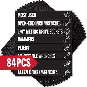 Magnetic Tool Drawer Labels84 Piece Heavy Duty Slim Toolbox Labels (Black), Small Magnetic Tool Chest & Cabinet Drawer Labels for Steel Tool Boxes, Toolbox Organization Magnets for Workbench & Garage