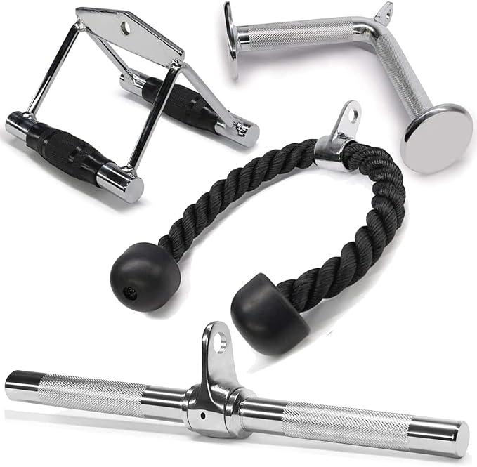 Yes4All Combo Double D Handle, Tricep Rope, Straight Bar & V Bar, Multi Cable Machine Accessories, Tricep Press Down & LAT Pulldown Attachments for Home Gym Set