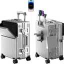 Zipperless Luggage, 22.4" x 15.4" x 9.4" Aviation Certified, Polycarbonate Aluminum Hardshell, Expandable Carry-On Luggage with Spinner Wheels, Hardshell Luggage, 20 Inch Cabin (Silver)