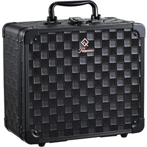 Makeup Bag with LED Mirror  Hard Makeup Case with Lighted Mirror, Portable Makeup Organizer Box with 3-Color LED Light, Makeup Train Case with 6 Dividers, Makeup Travel Case for Women (Black Checkerboard)