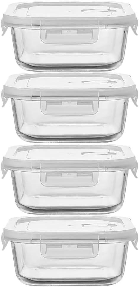 16OZ Square Glass Meal Prep Containers with Lids, 2 Cup Square food Storage Containers, Heat-Resistant BPA-Free Small Glass Food Containers, MicrowaveDishwasherFreezer Safe (4 Pack)