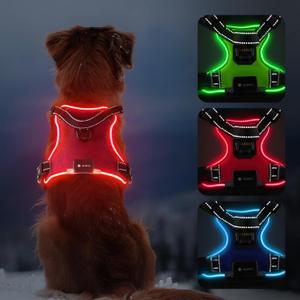 MASBRILL Light Up Dog Harness - LED No Pull, Rechargeable, Adjustable, Illuminated & Reflective Vest for Small, Medium & Large Dogs (Red)