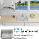 Kitchen Sink,25x18 Inch Stainless Steel Drop In Topmount Kitchen And Bar Sink Stylish and Modern Look Come With Bottom Grid,Drain Basket And Drain Assembly Add Elegance & Enhance Usability.