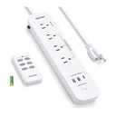 Remote Control Power Strip with 3 USB Surge Protector Power Strip with 3 RF Controlled Outlets, 5ft Extension Cord, 15A/1875W Remote Control Outlet for Household and Workstation Appliances